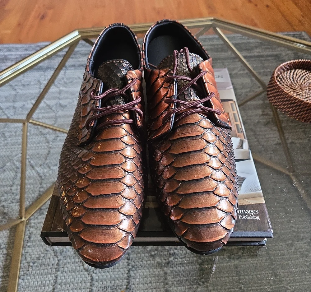 Source Unknown Men's Copper Brown Scaled Lace-Up Oxfords